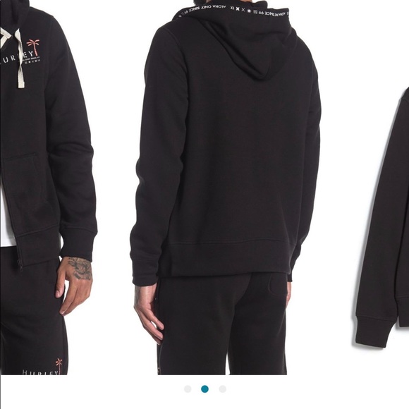 Hurley Palm Tree Logo Black Fleeced Lined Zip Up Hoodie NWT - Picture 2 of 14